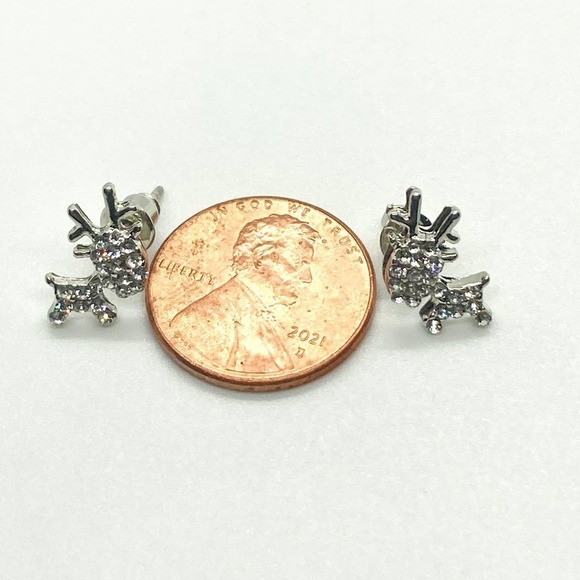 Silver Plated Rhinestone Reindeer Earring Pair - Picture 8 of 9